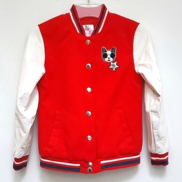 JUSTICE Girl Squad Letterman Red And White Jacket Size 16/18 - Picture 2 of 9